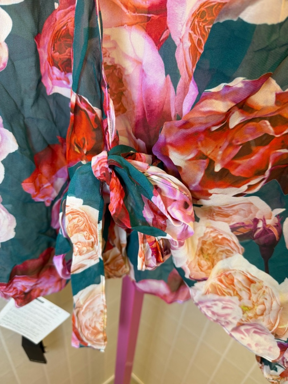 NWT Pinko Teal Floral Wrap Blouse with Pink & Peach Roses - Picture 4 of 9